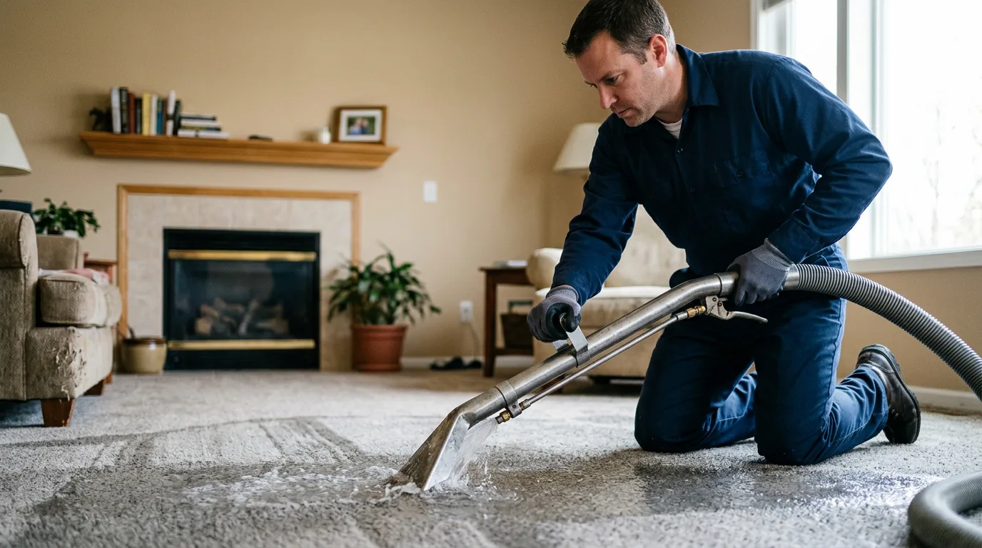 Water damage restoration technician working near Hudson, MA